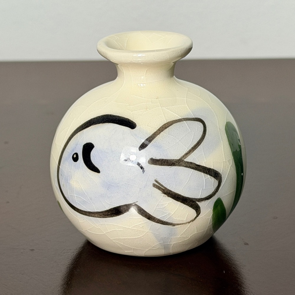 Vintage Island Pottery Bermuda Fish Bud Vase Hand Painted Crackle Glaze 3" - Picture 4 of 9